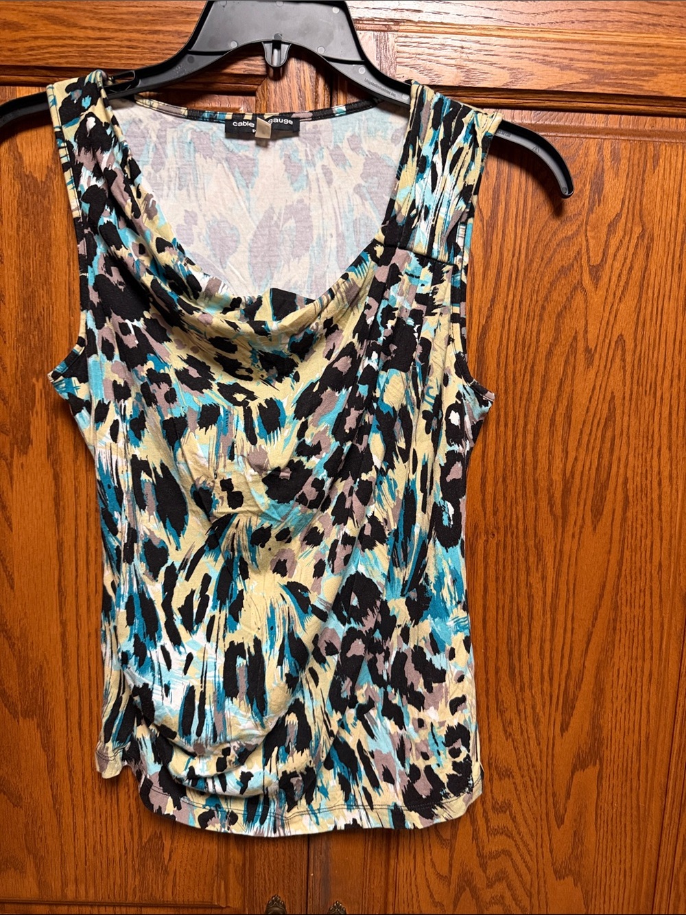 Cable & Gauge Turquoise Yellow Black Printed Cowl Neck Camisole